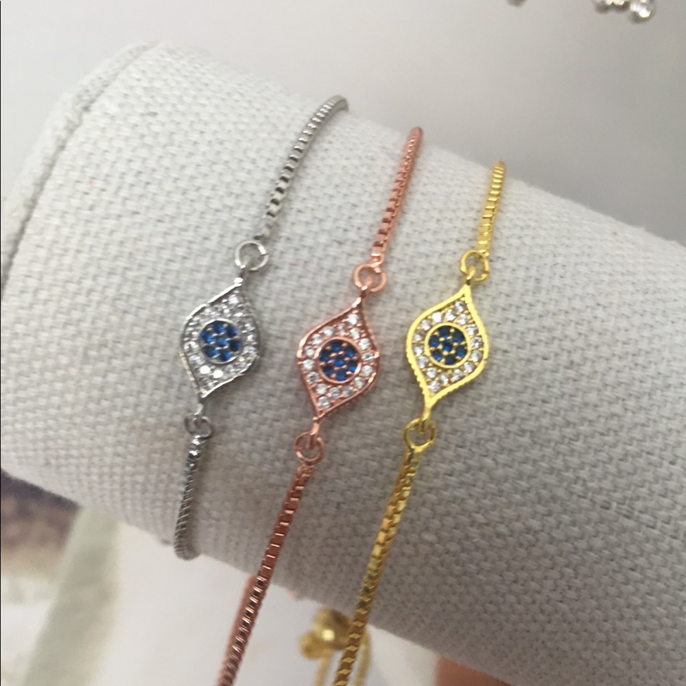 Hand made adjustable evil eye bracelet